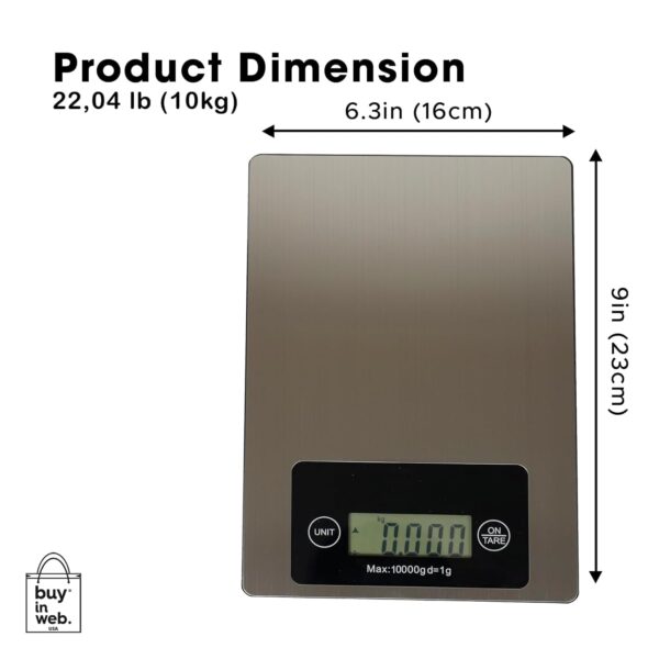 BUY IN WEB USA Food Scale, 22lb (10kg) Stainless Steel Digital Kitchen Scale, Large Food Scale Grams and Ounces, Kitchen Scale for Dieting, Baking and Cooking, Large LCD Display - Image 3