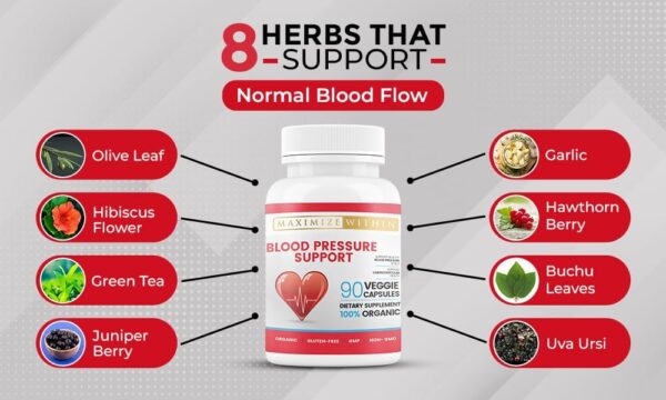 Premium Blood Pressure Support Supplements with Hawthorn, Hibiscus, Olive Leaf, Green Tea, Garlic, & Organic Herbs. for a Healthy Lifestyle-90 Capsules - Image 3