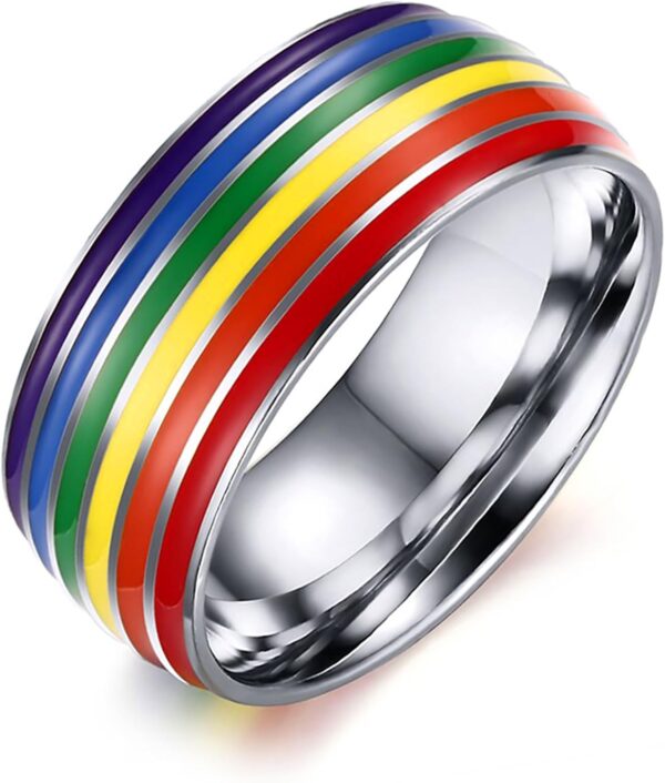 Pride Ring Titanium Steel Eternity LGBT Rainbow Rings for Gay Lesbian LGBTQ Pride Month Friendship Wedding Promise Band Ring Jewelry Gift for Couples Men Women, Size 6-15(Silver, Gold, Black) - Image 2