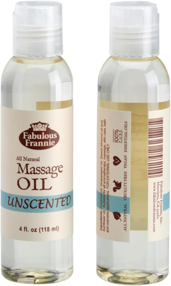 Fabulous Frannie Massage Oil Unscented Natural A Base Oil for Essential Oil or Massage use. Made with Safflower, Grapeseed, Sweet Almond 4oz (Pack of 1) - Image 3