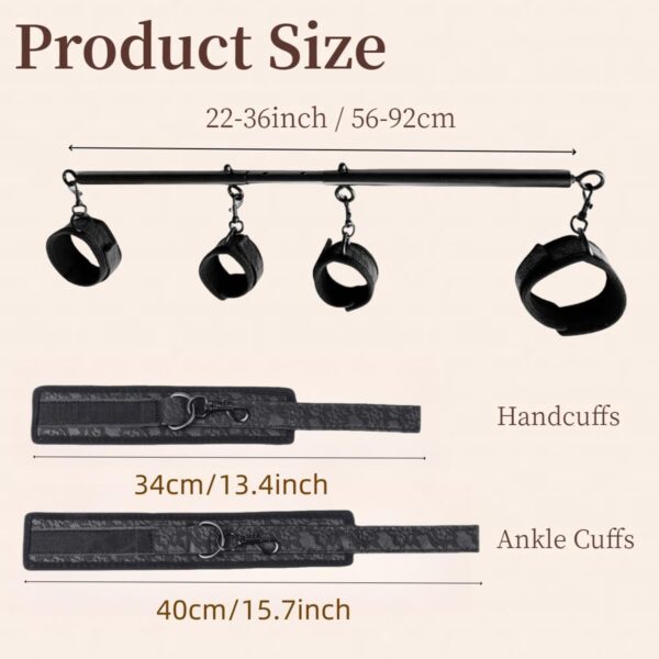 Spreader Bar Sex Toys BDSM Bondage Restraints with Handcuffs Ankle Cuffs for Couples Adults SM Games Adjustable 22-36 Inch - Image 7