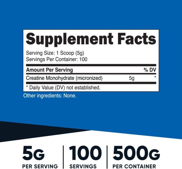 Nutricost Creatine Monohydrate Micronized Powder 500G, 5000mg Per Serv (5g) - Micronized Creatine Monohydrate, 100 Servings, 17.9 Oz - Image 3