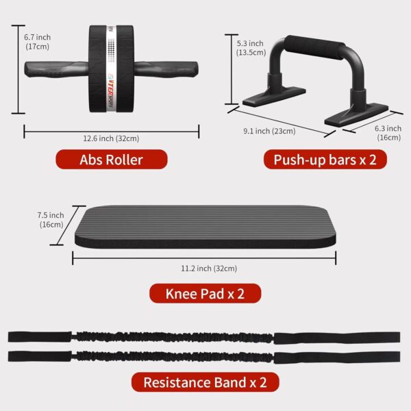 Ab Rollers Wheel Kit, Exercise Wheel Core Strength Training Abdominal Roller Set with Push Up Bars, Resistance Bands, Knee Mat Home Gym Fitness Equipment for Abs Workout - Image 5