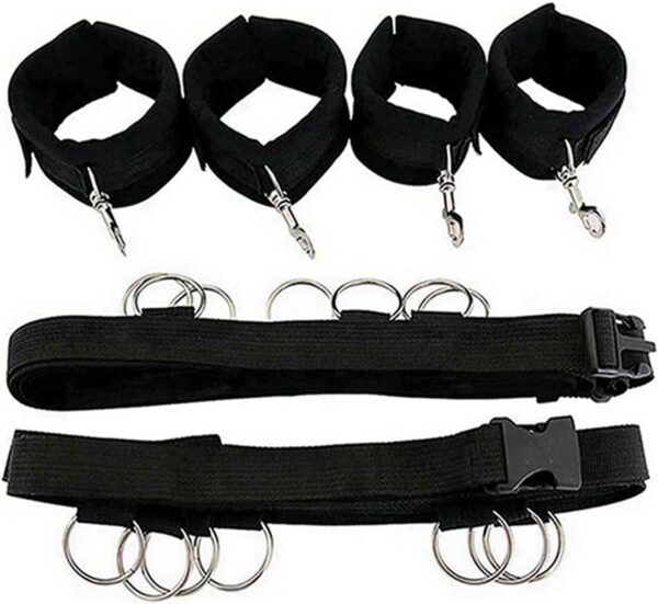 Bed Bonage Kits BDSM Game Sex Bed Restraint for Queen Size Bed Straps Adult Play Bed Restraints for Couples King Bed Hand Leg Cuffs Strap Set Ankle Wrist Blindfold and Hand Ties for Bedroom Sweater - Image 3