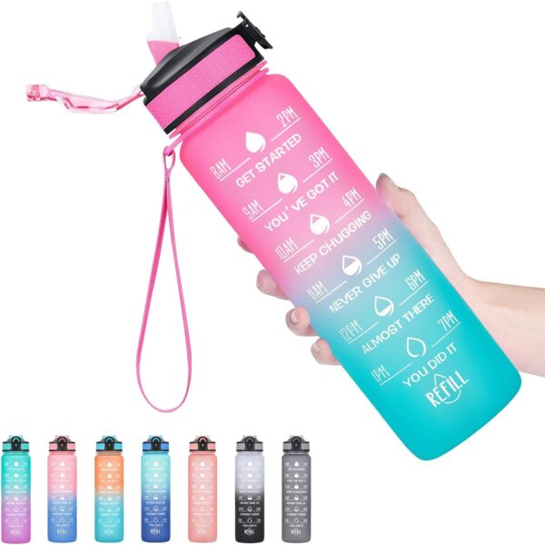 Hyeta 32 oz Water Bottles with Times to Drink and Straw, Motivational Water Bottle with Time Marker, Leakproof, Drinking Sports Water Bottle for Fitness, Gym and Outdoor - Image 2