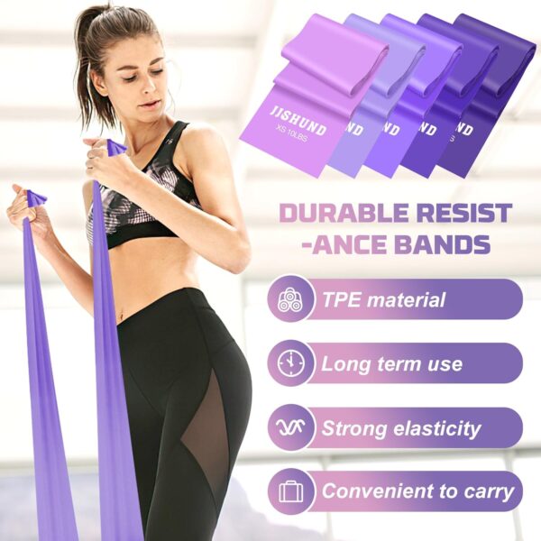 Resistance Bands Set, 5 Pcs Exercise Bands Elastic Stretch Bands for Yoga Pilates Fitness Stretching Strength Training, Workout Bands for Home Gym - Image 4