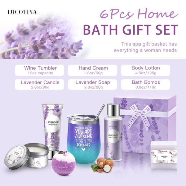 Gifts for Women, Birthday Gifts for Women Spa Gifts Baskets for Women Bubble Bath and Body Gifts Set for Women Lavender Gifts for Mom Her Female Sister Mother Teacher Wine Tumbler Purple Gifts - Image 7