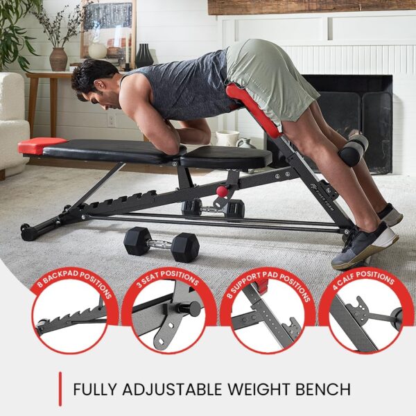 Finer Form Multi-Functional FID Weight Bench for Full All-in-One Body Workout – Hyper Back Extension, Roman Chair, Adjustable Ab Sit up Bench, Incline Decline Bench, Flat Bench - Image 3