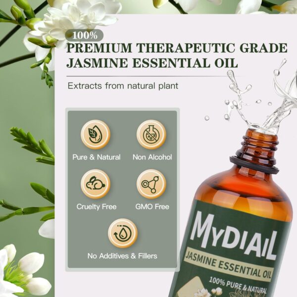 Jasmine Essential Oil (4Oz) Pure Natural Jasmine Oil Aromatherapy Essential Oil for Diffuser, Skin Care, Humidifier, Massage, Soap & Candle Making, Bathing - 118ml - Image 3