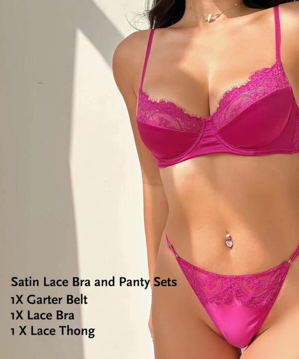 C'EST NICKEL Sexy Lingerie for Women Lace Mesh Matching Bra and Panty Sets satin bra and panty set 2 Piece Lingerie Set - Image 4