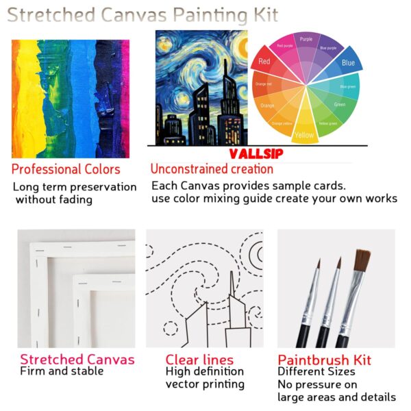 2 Pack Paint and Sip Canvas Painting Kit Pre Drawn Canvas for Painting for adults Stretched Canvas Couples Games Date Night Romantic City Anniversary Gifts Couple Paint Party Supplies 8X10 - Image 3