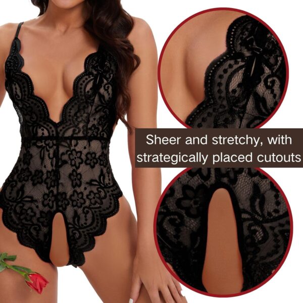 Women One Piece Lingerie Lace Bodysuit Deep V sexy Teddy Lingerie - Image 3