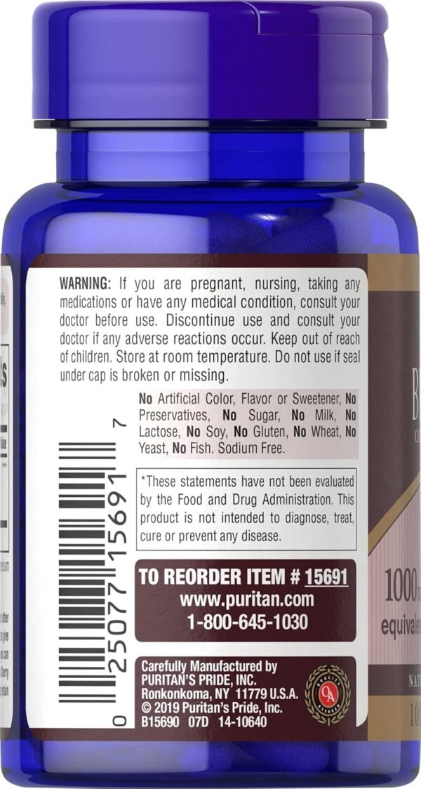 Puritan's Pride Black Cherry Concentrated Extract 250 mg (1000mg equivalent), Dietary Supplement for General Wellness and Healthy Lifestyle*, 50 Day Supply, 100 Easy-To-Swallow Rapid Release Capsules - Image 4