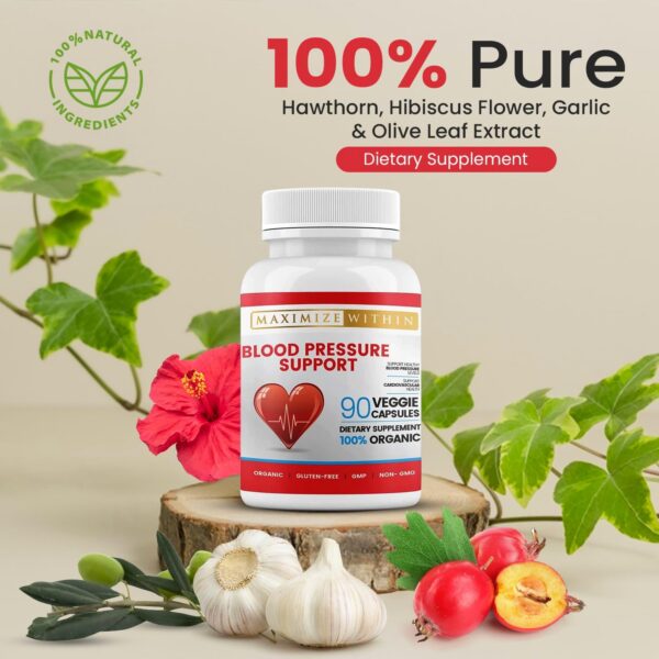 Premium Blood Pressure Support Supplements with Hawthorn, Hibiscus, Olive Leaf, Green Tea, Garlic, & Organic Herbs. for a Healthy Lifestyle-90 Capsules - Image 4