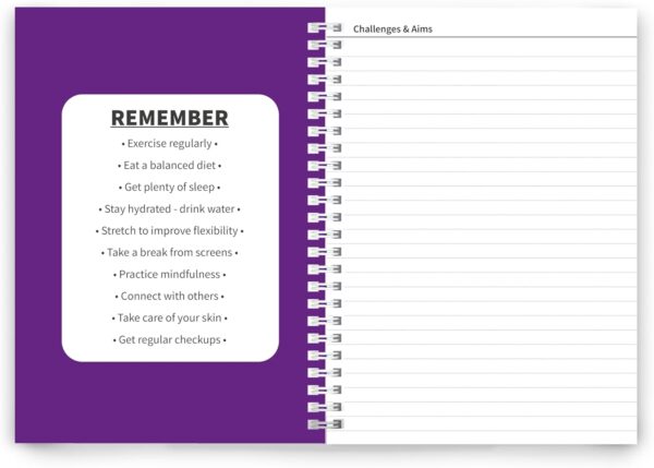 Better Health - Exercise, Nutrition & Wellness Journal - Stay healthy with our handy, simple tracking charts - A5 size with 104 undated pages - For A Happier, Healthier Life (Purple) - Image 3