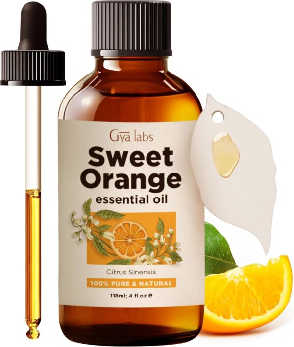 Gya Labs Sweet Orange Essential Oil for Diffuser & Skin - Huge 4 Fl Oz - 100% Pure Natural Orange Oil for Massage, Scented Air Freshener, Car Freshener Tablets - Sweet Orange Oils with Scented Card - Image 2