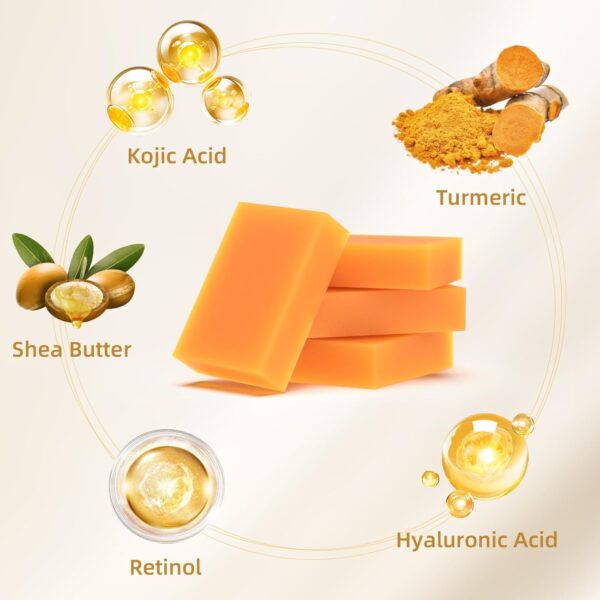 Kojic Acid Turmeric Soap Bar - Dark Spot Remover for Face Even Skin Tone, Moisturizing & Nourishing Natural Ingredients 4Pack - Image 5