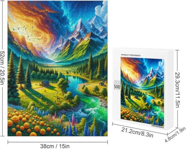 500 Piece Puzzles Landscape Forest Mountains River Lake & Flowers Brain Teaser for Adults,Educational Developmental Toys & Games,Building Kit Activities to Encourage Creative Play Christmas - Image 3