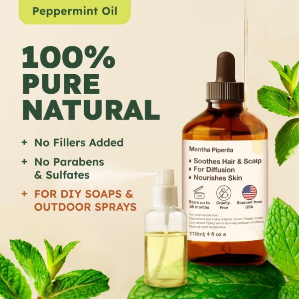 Kukka Peppermint Oil - Huge 4 Fl Oz - 100% Pure Natural Peppermint Essential Oil to Invigorate & Awaken Your Senses - Experience Strong Refreshing & Cooling Mint Oil for Skin Hair & Soap Making Scent - Image 3