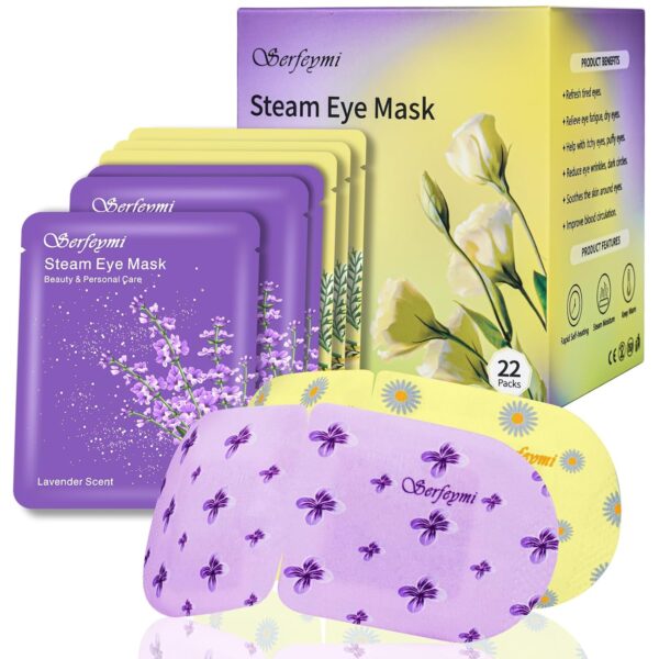 Serfeymi 22 Packs Steam Eye Masks Self Heating Warm Eye Mask, Disposable Eye SPA Heated Eye Mask for Sleeping,Relief Eye Fatigue, Gifts for Mother's Day - Upgraded (Lavender 11PCS+ Chamomile 11PCS) - Image 2