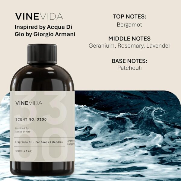 VINEVIDA [4oz] (Our Version of) Acqua Di Gio Fragrance Oil for Soap Making Scents for Candle Making, Perfume Oils, Soy Candles, Cologne for Men, Beard Oil, Massage Oil, Bath Bombs, Linen Spray - Image 3