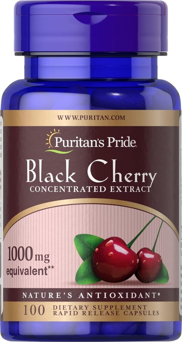 Puritan's Pride Black Cherry Concentrated Extract 250 mg (1000mg equivalent), Dietary Supplement for General Wellness and Healthy Lifestyle*, 50 Day Supply, 100 Easy-To-Swallow Rapid Release Capsules - Image 2