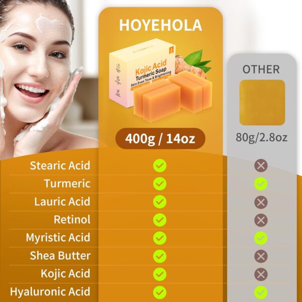 Kojic Acid Turmeric Soap Bar - Dark Spot Remover for Face Even Skin Tone, Moisturizing & Nourishing Natural Ingredients 4Pack - Image 7