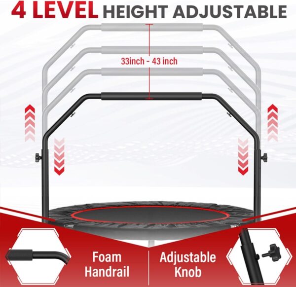 450 LBS Rebounder for Adults,40" Mini Rebounder Foldable Fitness Rebounder with Adjustable Foam Handle, Rebounder Jumping Cardio Trainer for Indoor/Outdoor Exercise Workout - Image 6