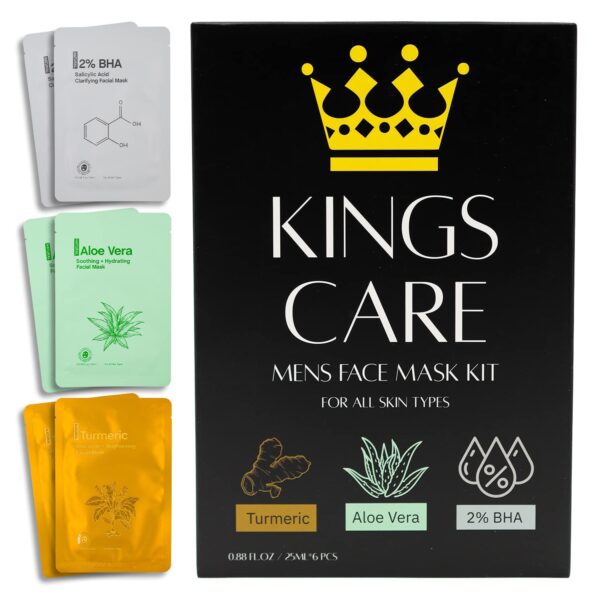 Mens Face Mask Skin Care Kit (6 Pack) - Turmeric Anti-Acne, Aloe Vera Soothing & 2% BHA Salicylic Acid Sheet Mask - Skin Care for Men Face Masks for Hydrating, Brightening & Refining Pores - Image 2