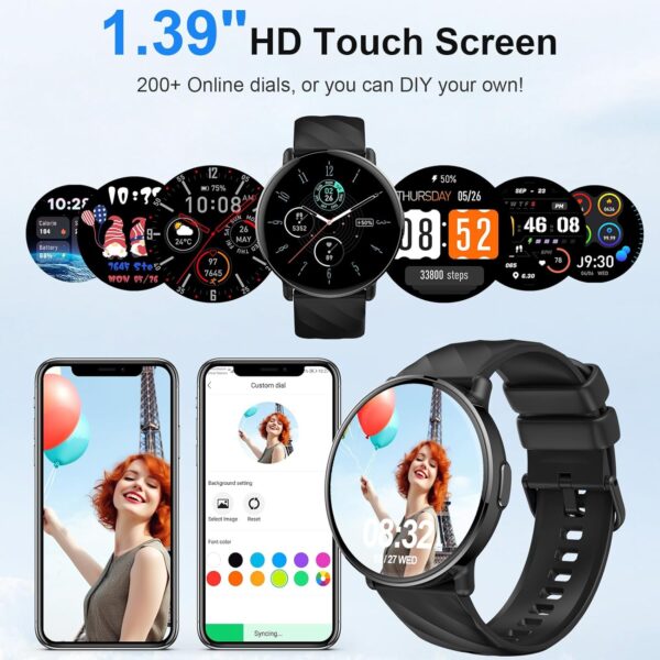 Smart Watch for Men Women with Call/Text Reminder, 1.39" HD Touch Screen Fitness Watch with 112+ Sport Mode, Activity Tracker Heart Rate/Sleep/Spo2/Steps/Calories Monitor, Smartwatch for Android iOS - Image 6