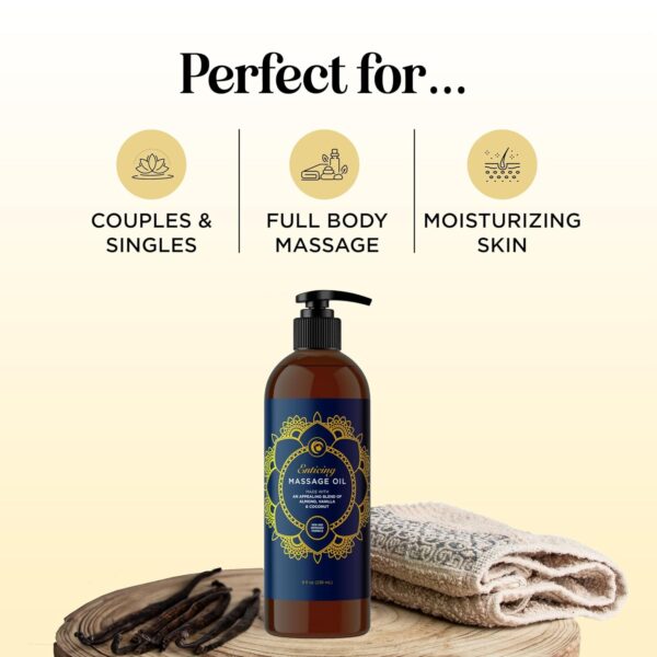 Luxurious Vanilla Massage Oil for Couples - Easy Glide Non Greasy Sweet Vanilla Sensual Massage Oils for Date Night with Silky Smooth Sweet Almond Oil Coconut and Jojoba - Vegan Non GMO & Gluten Free - Image 8