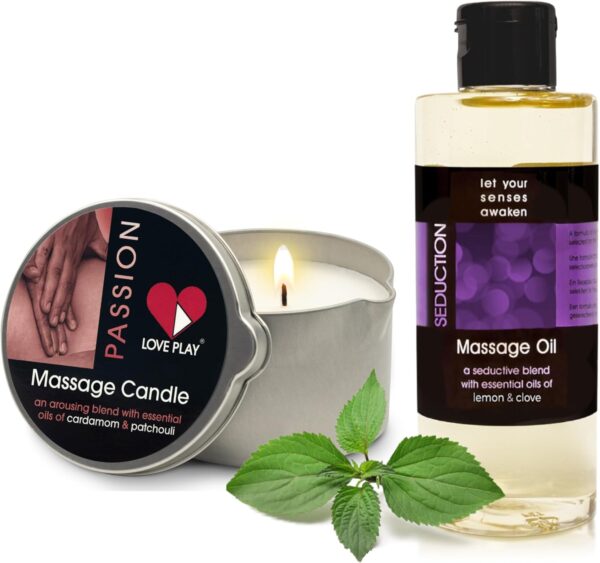 LOVE PLAY Set of Massage Oil for Sore Muscles and Massage Oil Candle for Pure Relaxation - Vegan Massage and Body Oils for Massage Therapy with Essential Oils 6.76 oz Each... - Image 2