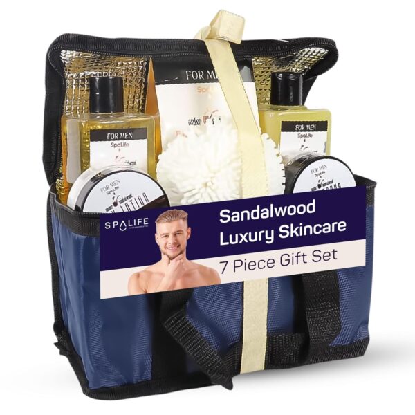 SpaLife Men's Sandalwood Luxury Spa Skincare Set - Complete Care Kit for Rugged Revitalization, Exfoliating Scrub - Bath and Body Collection for Cleansing, Moisturizing, and Rejuvenation - Image 2