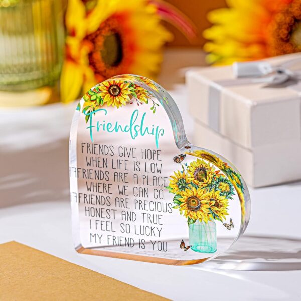 Gift for Friend Friendship Gifts for Women Friend Friendship Birthday Gifts for Women Cheer up Gift Acrylic Heart Keepsake and Paperweight for Home Office Table Shelf (Sunflower) - Image 3