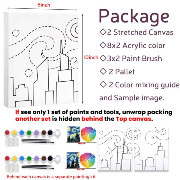 2 Pack Paint and Sip Canvas Painting Kit Pre Drawn Canvas for Painting for adults Stretched Canvas Couples Games Date Night Romantic City Anniversary Gifts Couple Paint Party Supplies 8X10 - Image 6