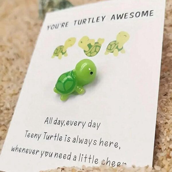 2Pcs Green Handmade Emotional Support Turtley Awesome, Turtle Motivational Gift, Cute Mini Turtle Decoration, Lovely Turtle Shaped Card Friendship Gift A Card with A Turtle Ornament Home Décor - Image 3