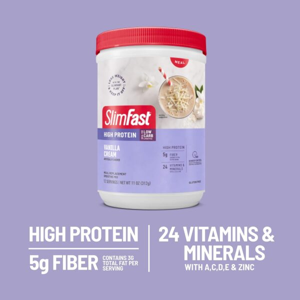 SlimFast High Protein Meal Replacement Smoothie Mix, Vanilla Cream, Weight Loss Powder, 20g of Protein, 12 Servings (Pack of 2) (Packaging May Vary) - Image 6