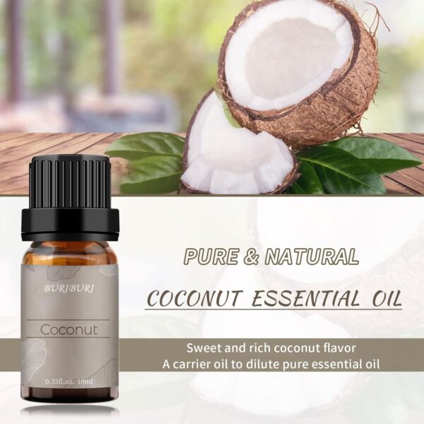 BURIBURI Coconut Essential Oil, Premium Grade Scented Oil 10ml Coconut Fragrance Oil Carrier Oil for Diffusers, Massage, Candle Making Soap Making - Image 3