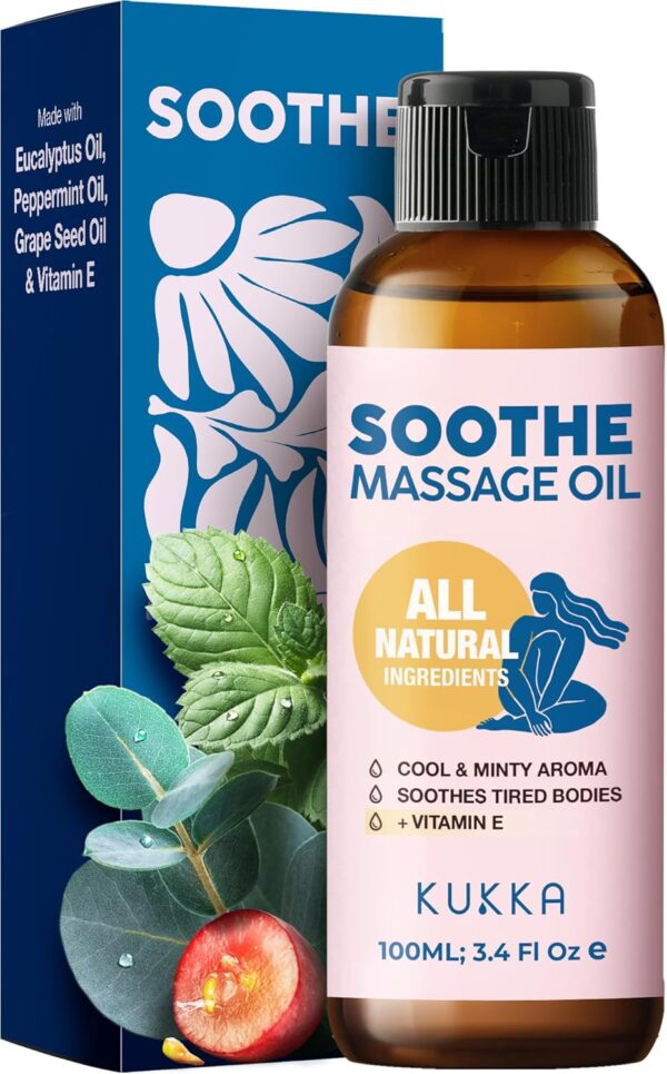 Kukka Soothe Massage Oil for Massage Therapy - Spa Quality Warming Massage Oil - Body Oils for Women & Men - Infused with Eucalyptus Oil, Peppermint Oil, Grapeseed Oil & Vitamin E Oil - (3.38 fl oz) - Image 2