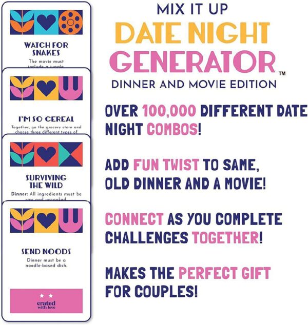 Date Night Ideas Generator Card Game - 100,000 Exciting Dinner Movie Challenges for Couples, Unique Gifts for Bridal Shower, Marriage, Newlywed, Ultimate Date Night for Adventure, Romance, Intimacy - Image 6