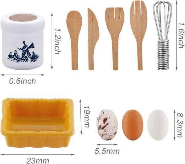 Skylety 28 Pieces 1:12 Dollhouse Kitchen Decorations, 6 Pieces Miniature Egg Beater and Utensils with 18 Pieces Mini Egg Models Miniature Food Toy with Pottery Holder Pretend Play Toy - Image 3