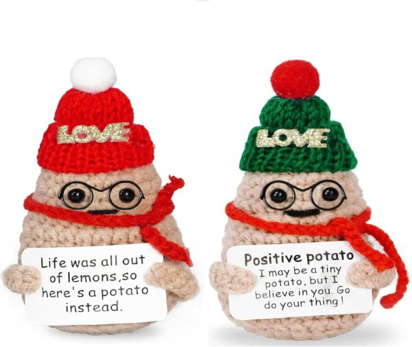 2 PCS Funny Positive Christmas Potato Crochet Gifts Knitting for Handmade Emotional Support Party Decoration Cute Plush Friendship Gift for Christmas - Image 2