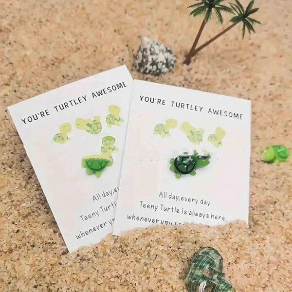 2Pcs Green Handmade Emotional Support Turtley Awesome, Turtle Motivational Gift, Cute Mini Turtle Decoration, Lovely Turtle Shaped Card Friendship Gift A Card with A Turtle Ornament Home Décor - Image 5