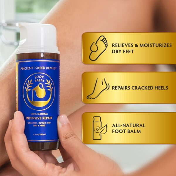 Ancient Greek Remedy Organic Foot Balm for Dry Cracked Feet and Heels, Made of Olive, Almond, Jojoba, Lavender and Vitamin E Oil. Natural Cream Moisturizer for Dry Skin Care for Women, Men - Image 3