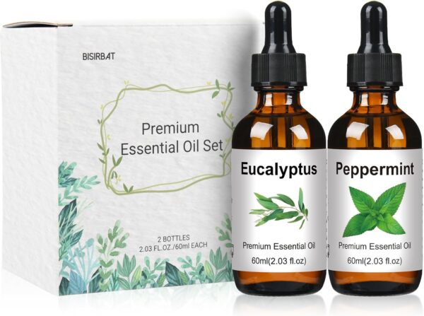 Essential Oils Set - Natural Pure Essential Oils for Diffuser for Home - Eucalyptus, Peppermint, 60mlx2 - Air Freshening, Humidifiers - Aromatherapy Oils for Massage, Candle&Soap Making, Laundry - Image 2