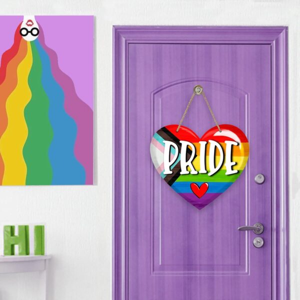 Deroro Pride Rainbow Love Heart Front Door Sign, LGBTQ Wood Door Hanger Pride Month Outdoor Outside Porch Decor, Gay Lesbian Bisexual Pansexual Wooden Wreath Indoor Wall Hanging Decoration - Image 8