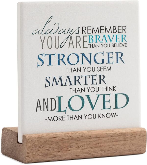 Lukiejac Inspirational Quotes Desk Decor Gifts For Women Best Friend Encouragement Cheer Up Gifts Office Inspiration Positive Plaque With Wooden Stand For Cowoker Motivational Sign For Birthday (Blue) - Image 2