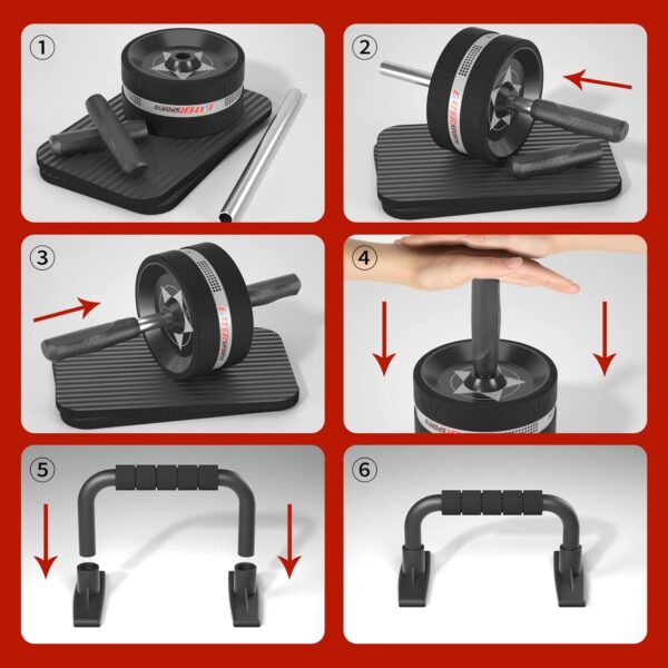 Ab Rollers Wheel Kit, Exercise Wheel Core Strength Training Abdominal Roller Set with Push Up Bars, Resistance Bands, Knee Mat Home Gym Fitness Equipment for Abs Workout - Image 8