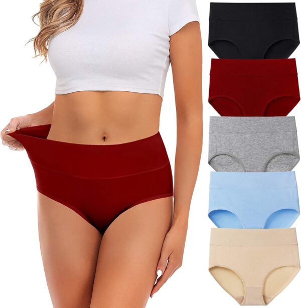 Womens Underwear,Cotton Mid Waist No Muffin Top Full Coverage Brief Ladies Panties Lingerie Undergarments for Women Multipack - Image 2