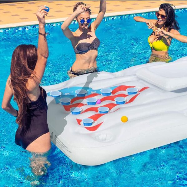 Jasonwell Beer Pong Pool Float - Inflatable Pool Beer Pong Table Party Pool Games Accessories for Adults 6 Feet Inflatable Pool Lounge Raft Toys with Cooler and 8 Pong Balls - Image 4